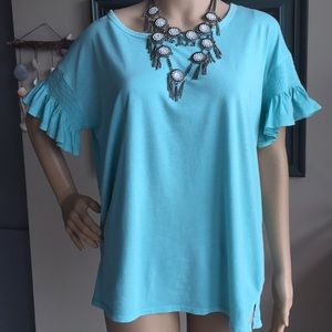 Ana a new approach teal top with ruffles, size S